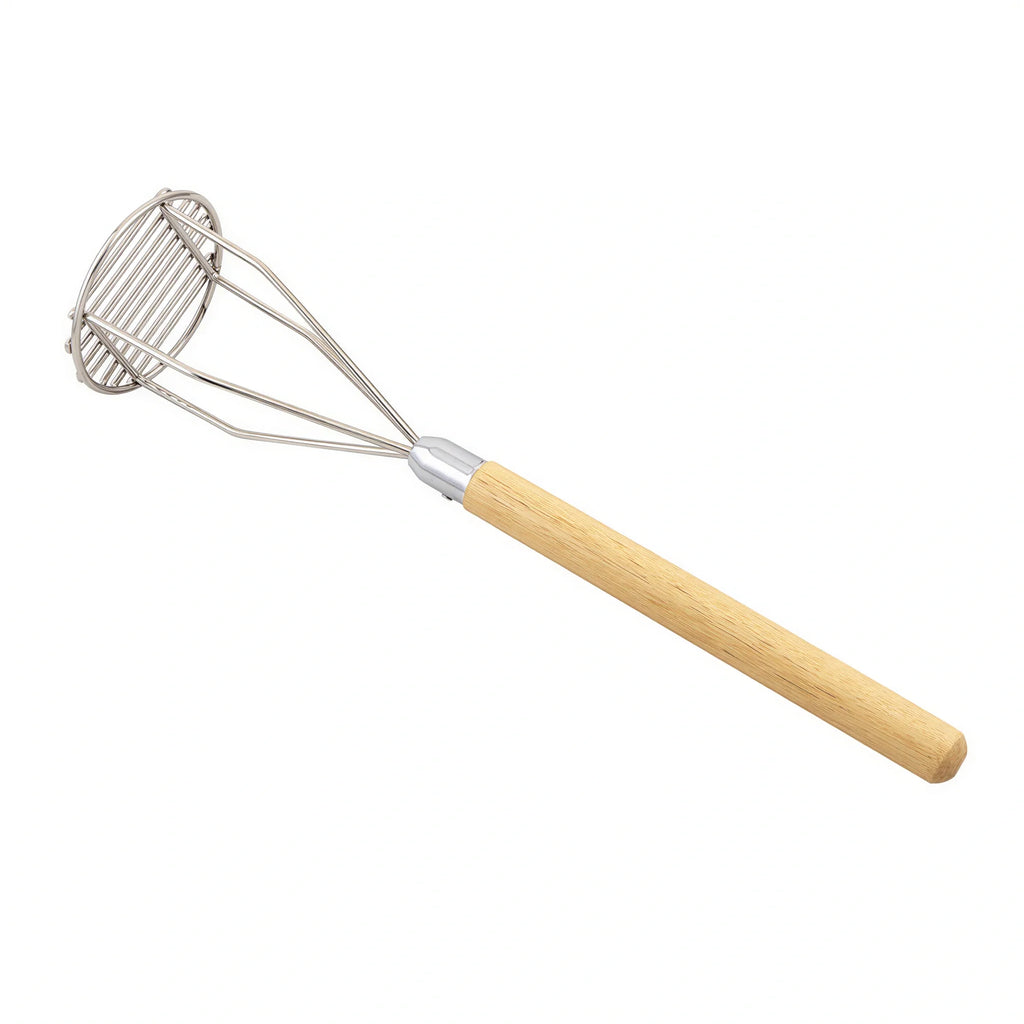 Browne Foodservice 1725 Potato Masher, 25"L, 5" Round Face, Hardwood Handle, Stainless Steel
