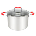 Kadra Kitchenware Millvado MU-30-17/R 17 qt Stainless Steel Stock Pot with Glass Lid and Red Silicone Handles Case of 2