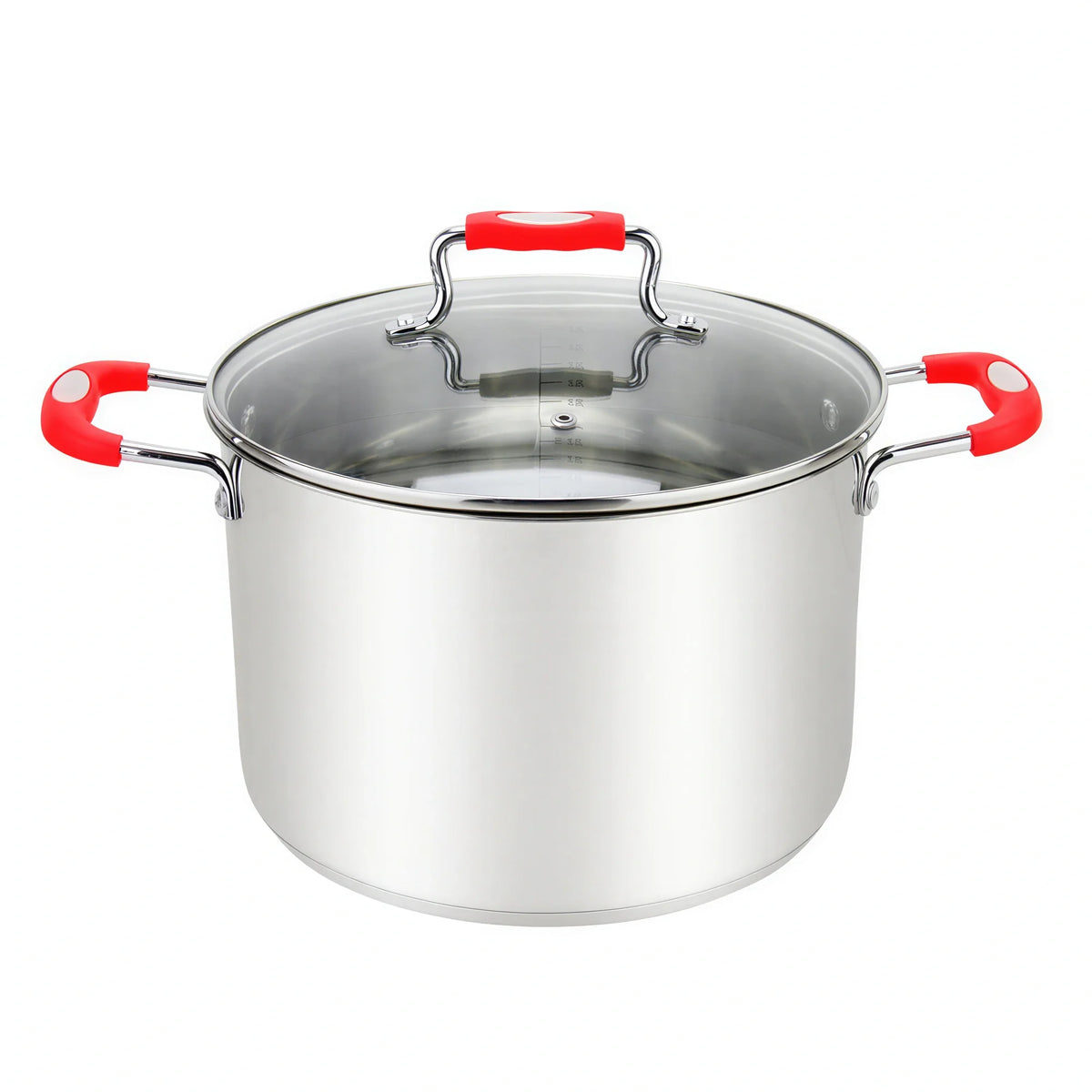Kadra Kitchenware Millvado MU-30-17/R 17 qt Stainless Steel Stock Pot with Glass Lid and Red Silicone Handles Case of 2